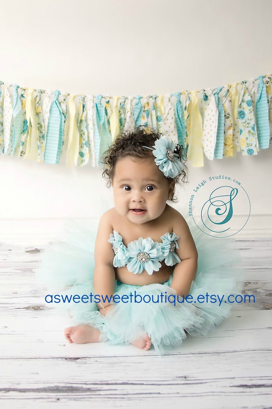 Sweet Fancy Frills 3 Piece Set Includes Tutu, Headband, And Tutu Top In Aqua Blossom A Sweet Sweet Boutique ORIGINAL DESIGN