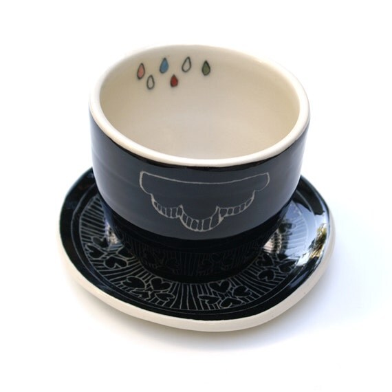 cloudy rainbow rain cup and saucer set