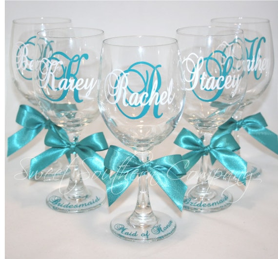 11 Personalized Bride and Bridesmaid Wine Glasses