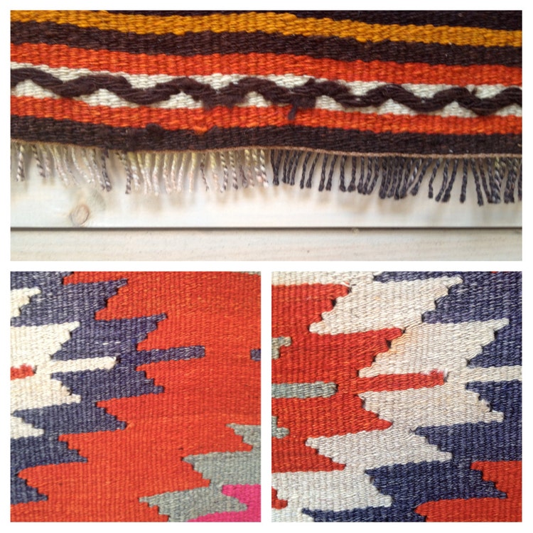 Orange and Indigo Diamond Vintage Turkish Kilim Rug by chezboheme