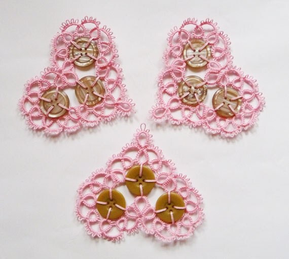 Three pink hearts with buttons - Wedding decoration