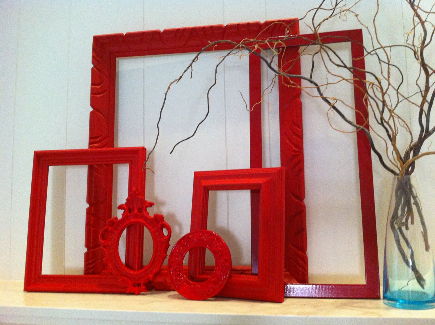 Red Empty Collage Frames Gallery Vintage Frame Set Red