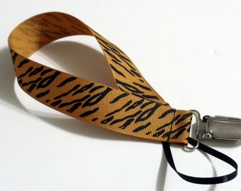 Zebra Tan Ribbon Pacifier Clip Pacifier Holder