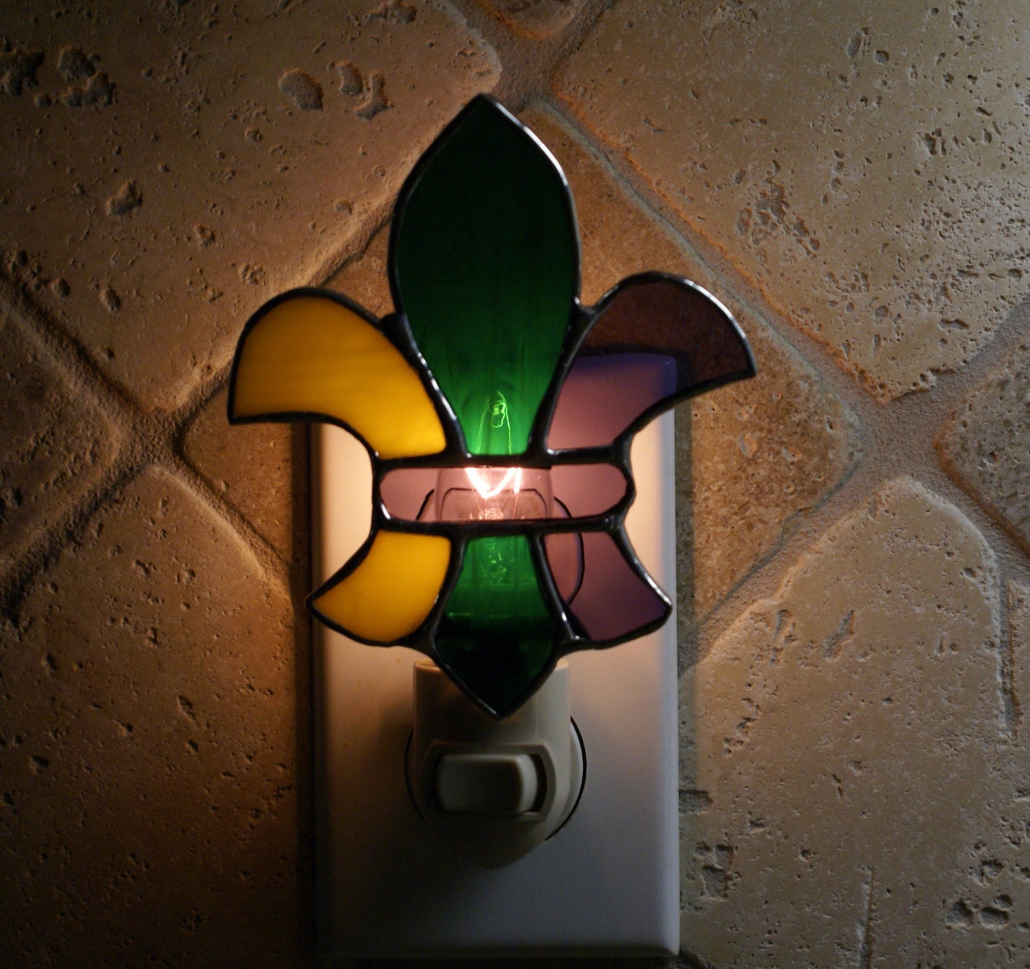 Fleur De Lis Stained Glass Night Light Handcrafted