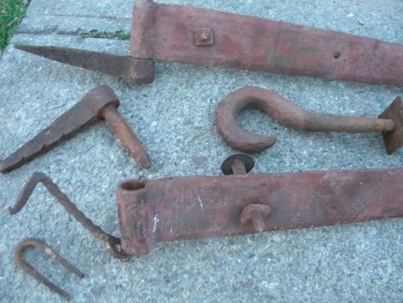 Antique Hand Wrought 1800s Iron Barn Door Farm Strap Hinges