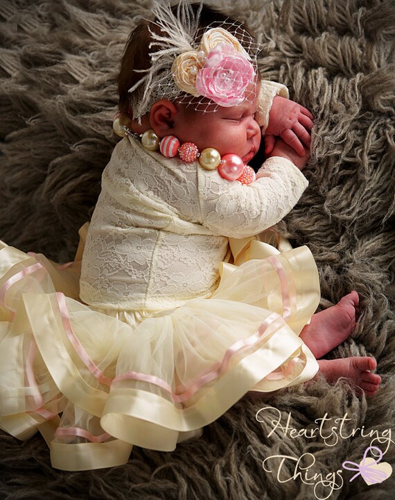 Cream Tutu, Cream Pettiskirt, Ribbon tutu, Chiffon skirt, Satin tutu, Vintage Pettiskirt, Newborn tutu, cake smash skirt,  Baby skirt