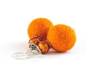 Vintage Style Beadwork Felt Earrings Orange Felted Earrings With Glass Beads