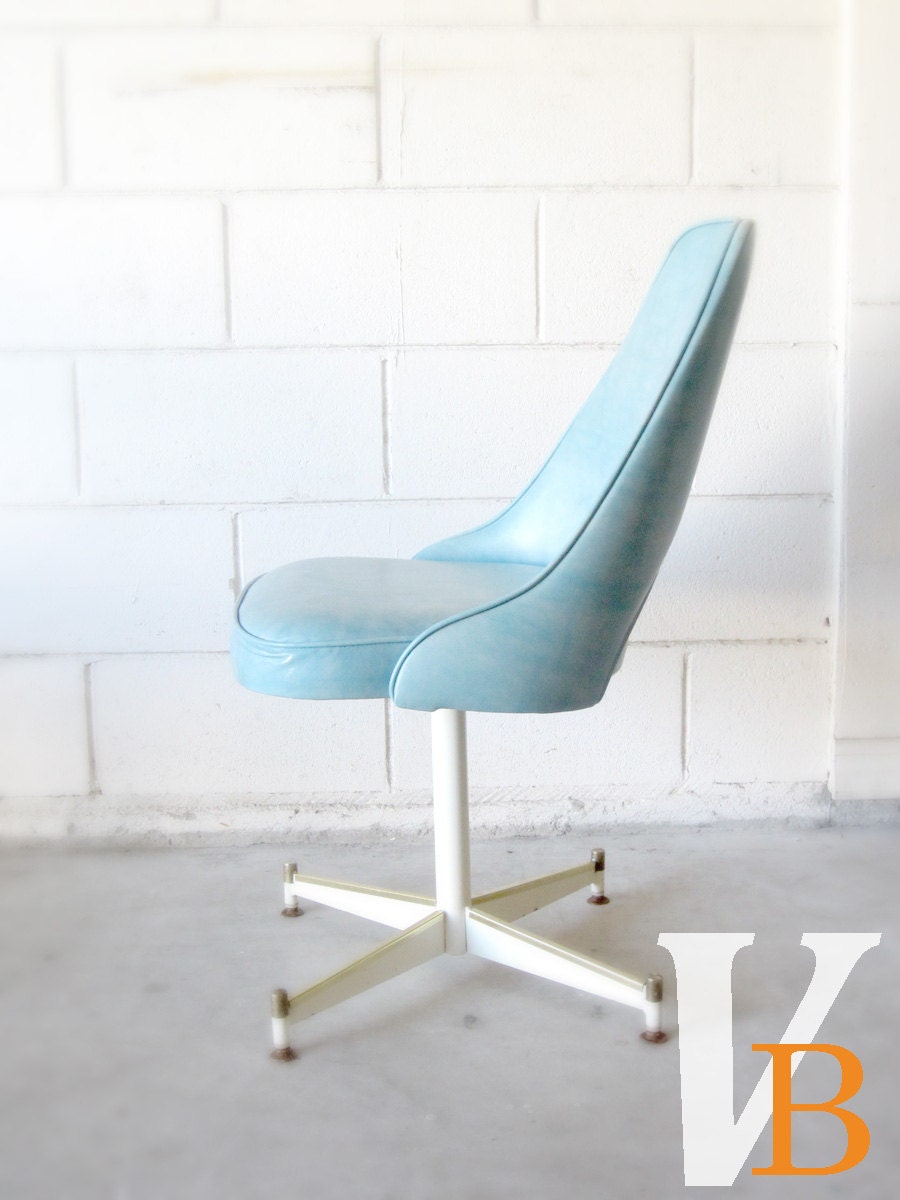 Vintage Blue Vinyl Office Chair 1960's Retro Mod Metal