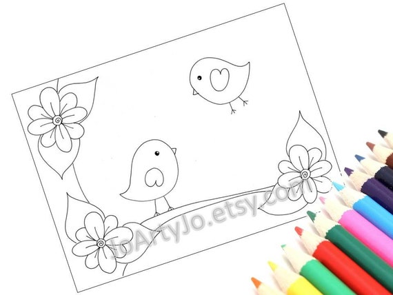 Download Printable Coloring Page pdf file Cute Birds Page 2