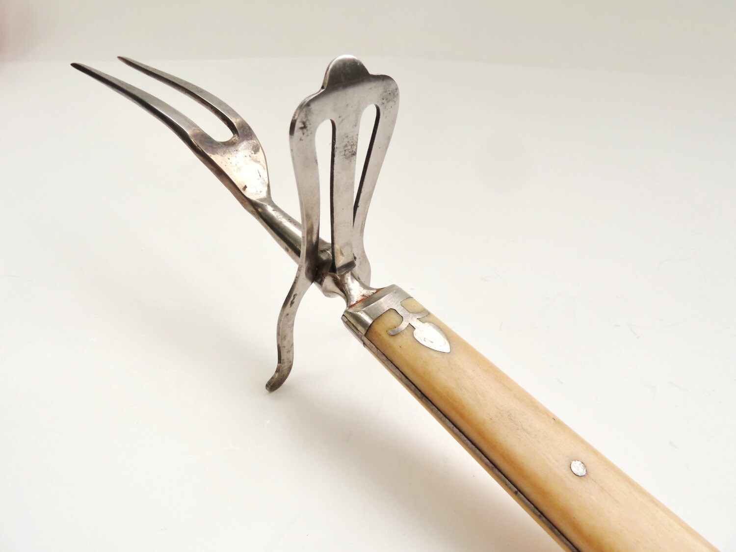 Edwardian Art Nouveau Antique Carving Fork with Bone Handle