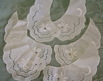 White Cotton Collars Set of 6 Supplies for Sewing Project Necklaces Openwork Floral Embroidery Scallops