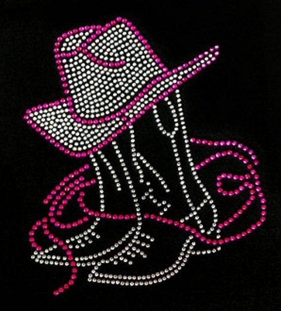 Rhinestone Iron On Cowboy Boots Cowboy Hat by BlingMeBaby on Etsy