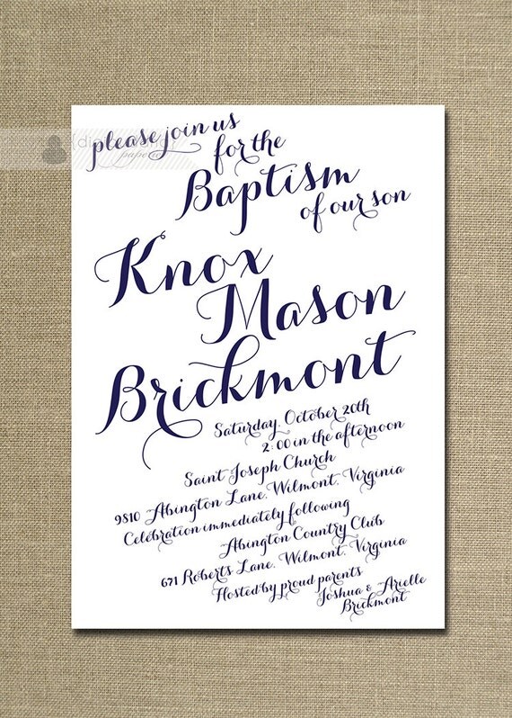Baptism Invitation Modern Script Christening by digibuddhaPaperie
