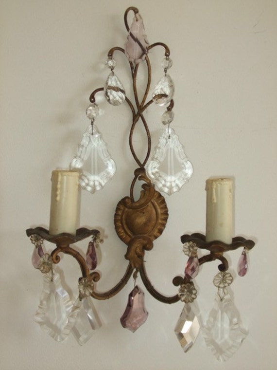 Antique vintage French wall light with hanging by FrenchlyMoments