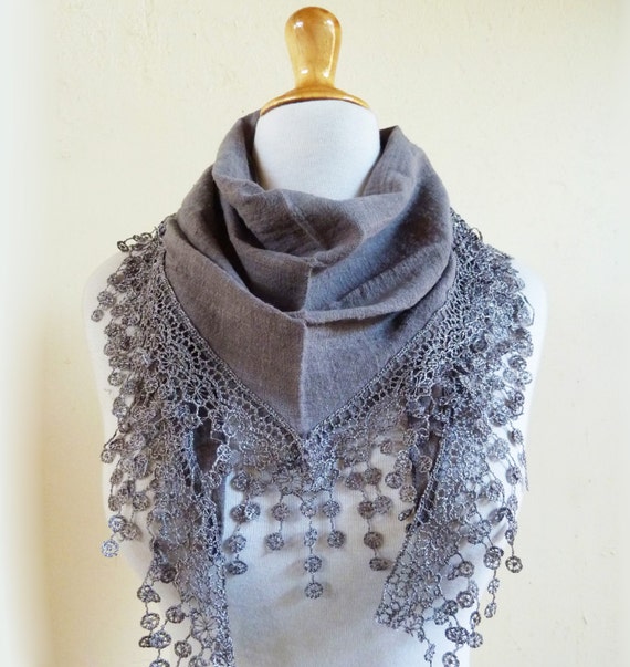 Womens scarf Norah in GREY with rich lace by OriginalDesignsByAR