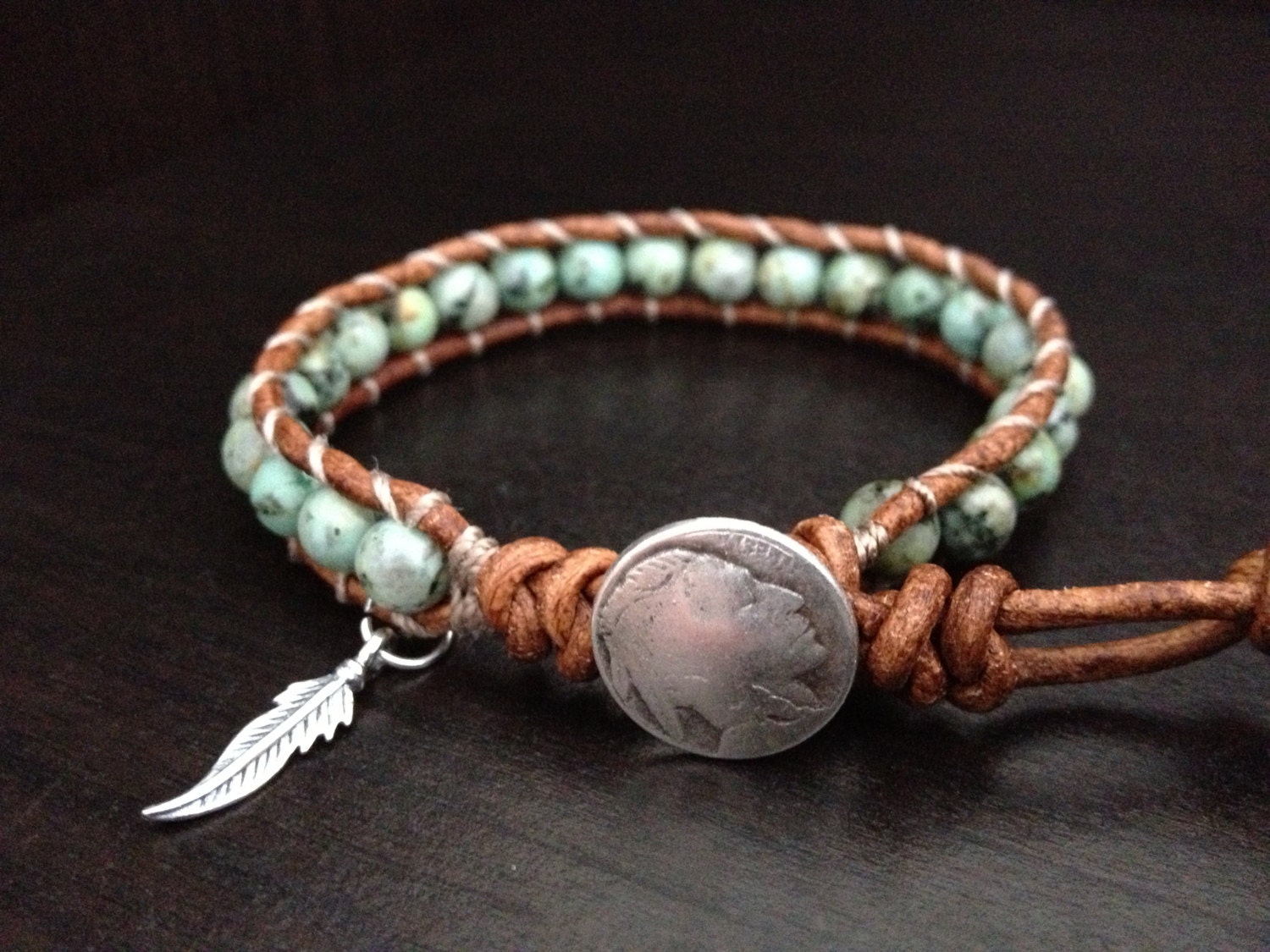 Turquoise Leather Wrap Bracelet with sterling by DESIGNbyANCE
