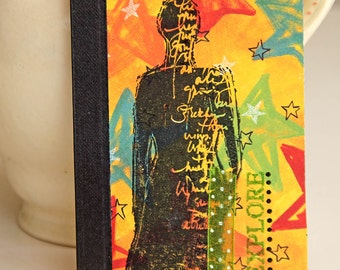 Woman Mini Journal in Bright Colors, Handmade Pocket Notebook, Altered Composition Book, Personal Diary, Silhouette Woman, Memory Book