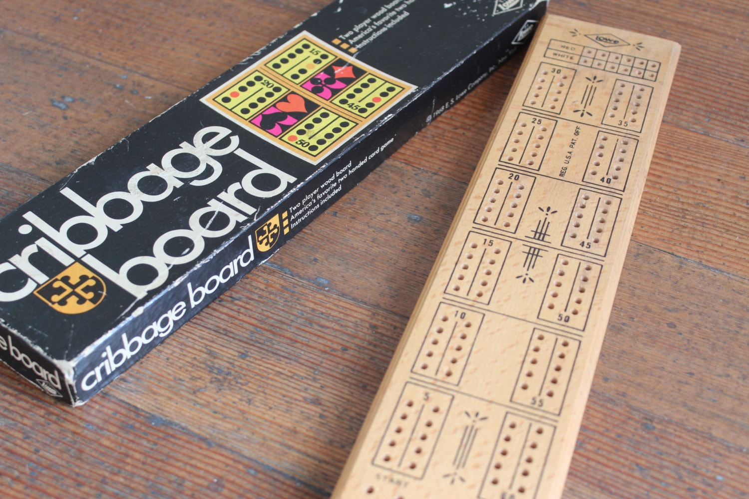 Vintage Wooden Cribbage Board E. S. Lowe 1968