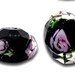 Faceted, Lampwork, Beads, Black, Pink, Roses, 4pcs, 12mm x 8mm, Glass, Crystal, Rondelle