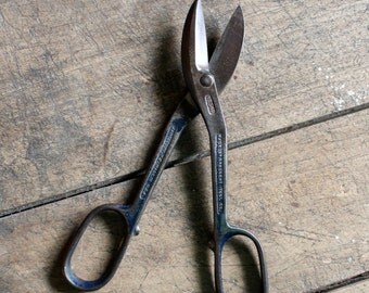 Vintage Tool Snips Iron Steel Tin Snips Industrial Display Decor Large Scissors