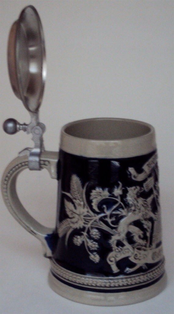 Gerz German Glazed Stoneware Beer Stein in Blue and Gray