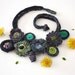 Bib necklace in navy blue knit and crochet jewelry, OOAK