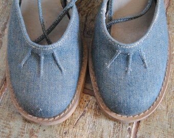 Wedge Leather and Denim Jeans Shoes