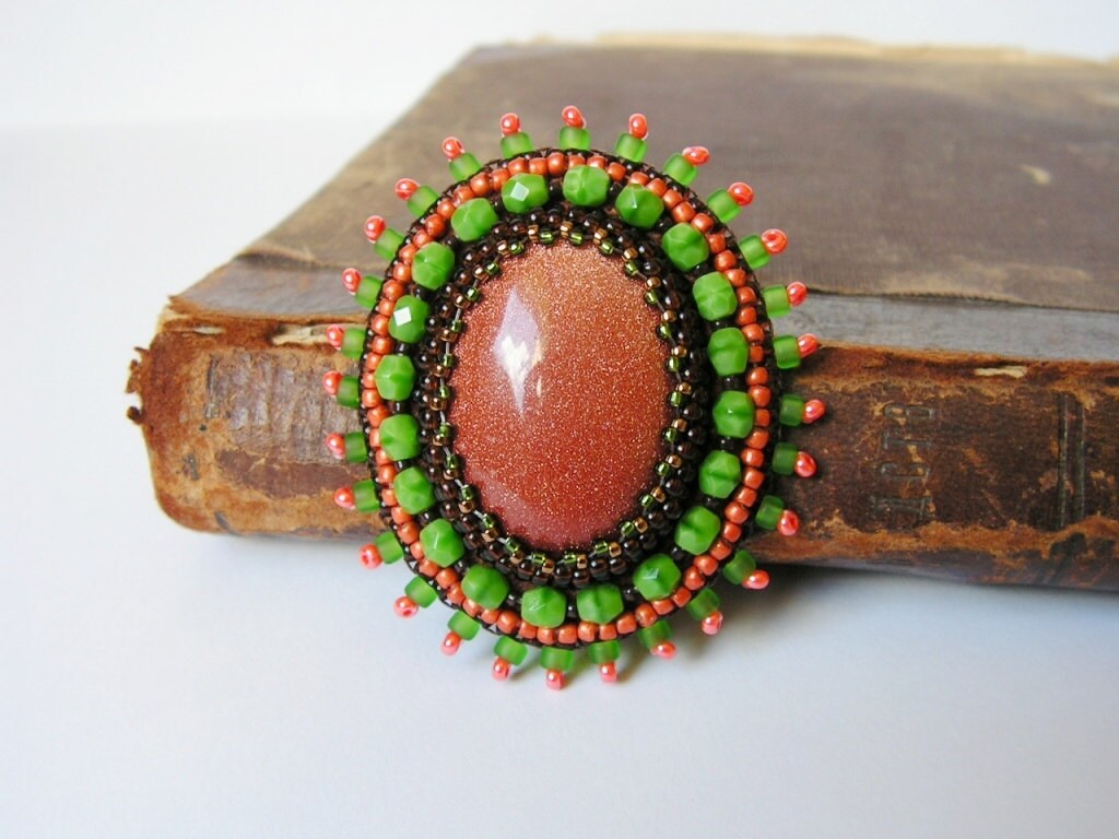 Gold Stone Brooch Embroidery Brooch Bead embroidered Brooch