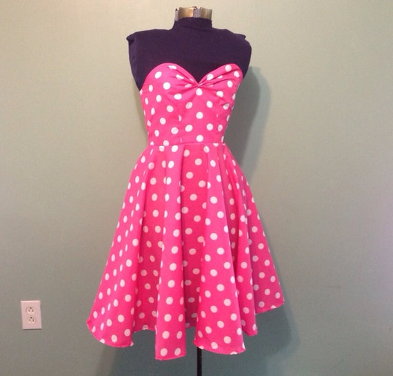 Womens Pink and White Polka Dot Dress Vintage by offbeatvintage