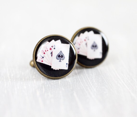 Men cufflinks - Royal Flush - Hand of Cards Cufflinks - Deck of Cards Cuff Links