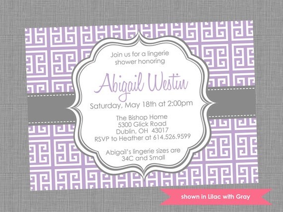 Printable Lingerie Shower Invitation - Shower Themed Greek Keys Invite - Colors and Text Customizable Il_570xn