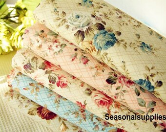 Flower Fabric/ Cotton Fabric/ Shabby chic/ Flower Cotton/ Green Pink Blue Fabric/ Spring Fabric/ Rose Fabric - 1/2 yard 18'X59" (G9)