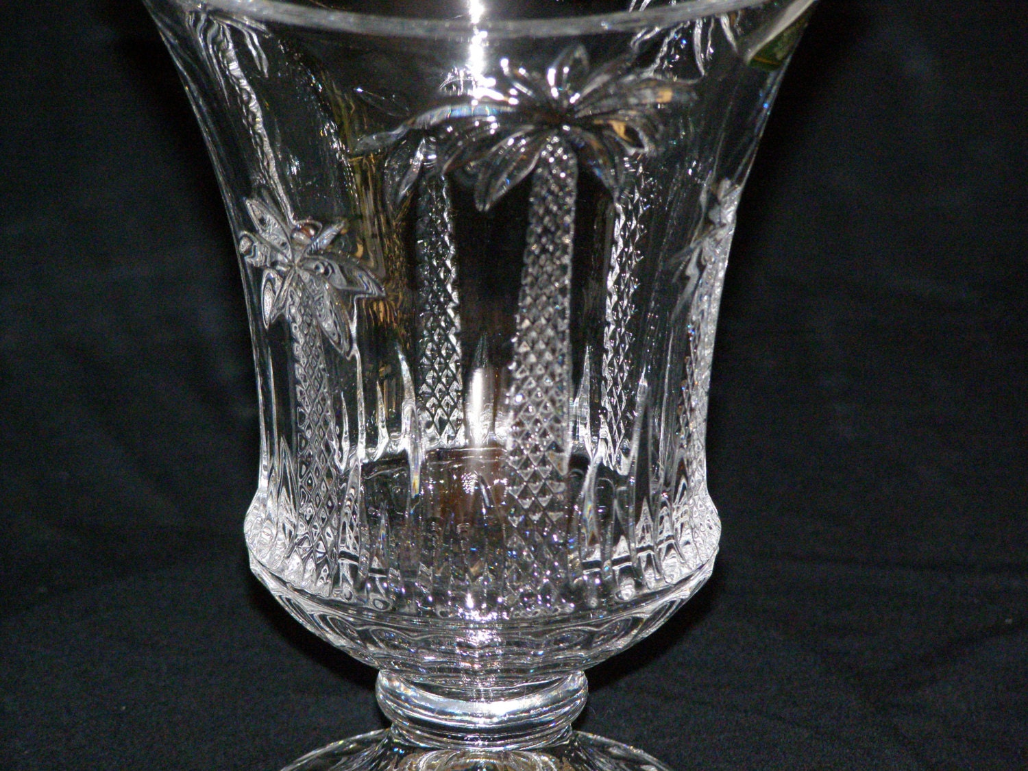 Shannon Crystal Pedestal Vase with beautiful Palm Trees Made