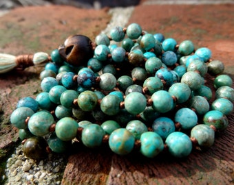 African Turquoise Knotted Mala Beads Prayer Beads by MyMalaShop