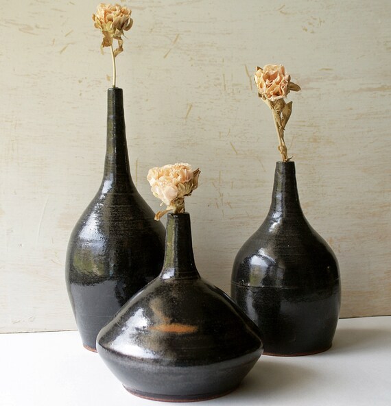Tall Black Vases Set of 3 Black Vases Handmade Stoneware