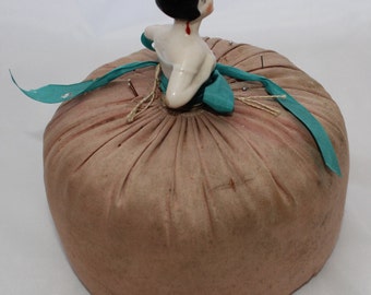 Vintage Art Deco 1930's Porcelain German Flapper Half Doll Pincushion