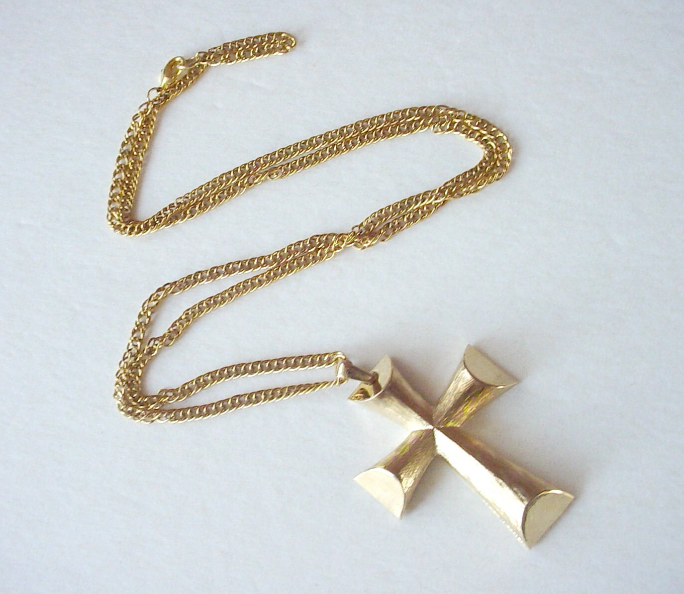 Large Gold Cross Necklace Vintage Avon 80's Jewelry