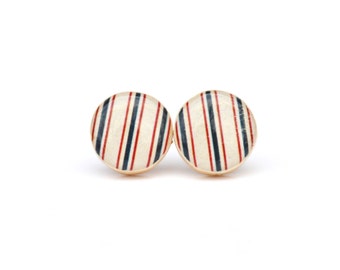 Nautical striped Stud Earrings. Patriotic striped post earrings minimalist jewelry gift for her nature gift eco-friendly