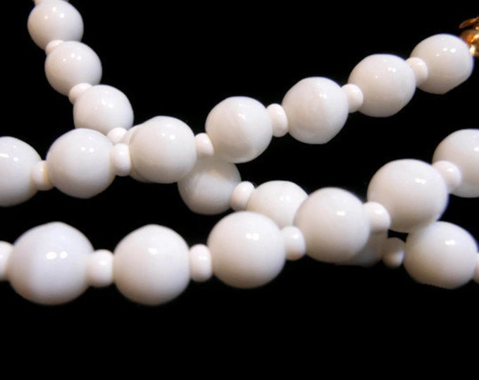 Miriam Haskell necklace, 1960s 1970s signed white milk glass bead necklace from the late 60s or 1970s.