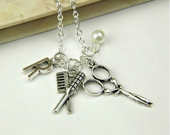 Personalized Hair Dresser Necklace with Your Initial and Birthstone