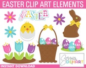 50% OFF SALE Clipart Easter Easter Bunny Easter EggsTulips Vector EPS Instant Download Royalty Free Il_170x135