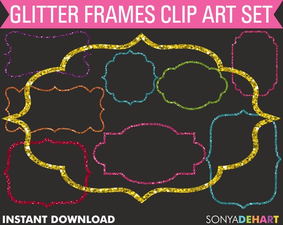 Clipart SALE Glitter Frames, Frames Clipart, Gold Glitter Frames, Border Clipart, Digital Frames, Sparkle Frames, Glitter Frame Clipart SALE Il_570xn
