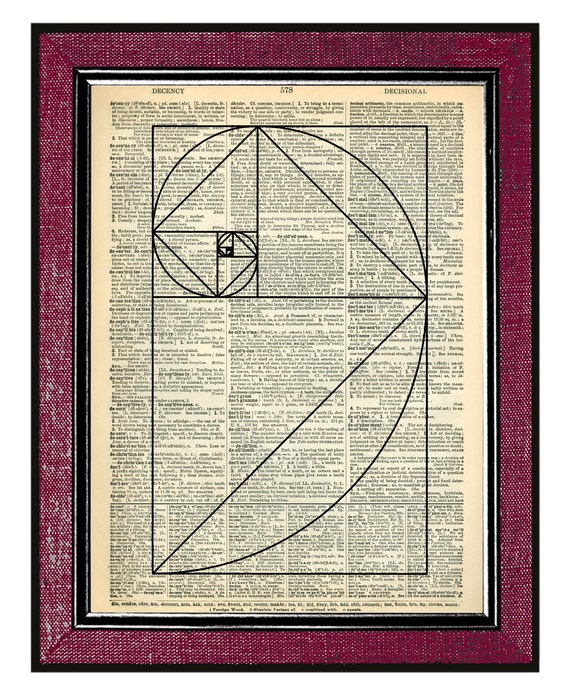SACRED GEOMETRY Fibonacci Spiral Vintage Book Page Art