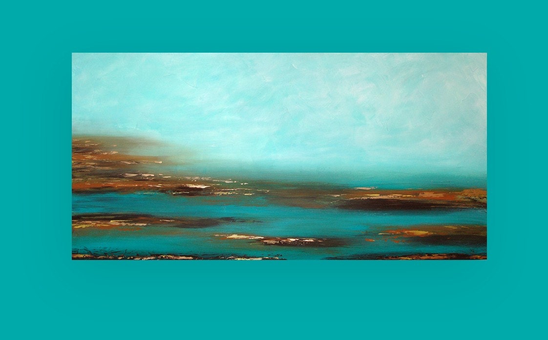 Large Turquoise Abstract Painting Fine Art on Gallery Canvas