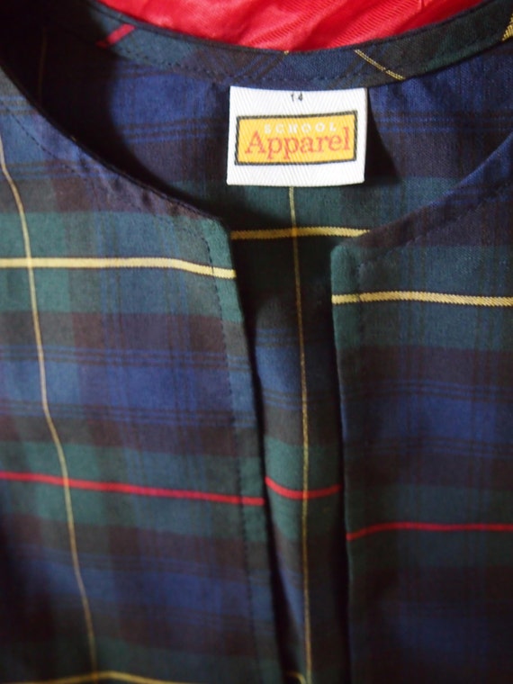 Vintage plaid dress school girl uniform pleated tartan