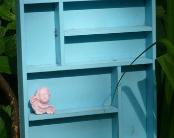 Drawer Display, Blue Wooden Cubby, Knick Knack Shelf, Curio Shelf 