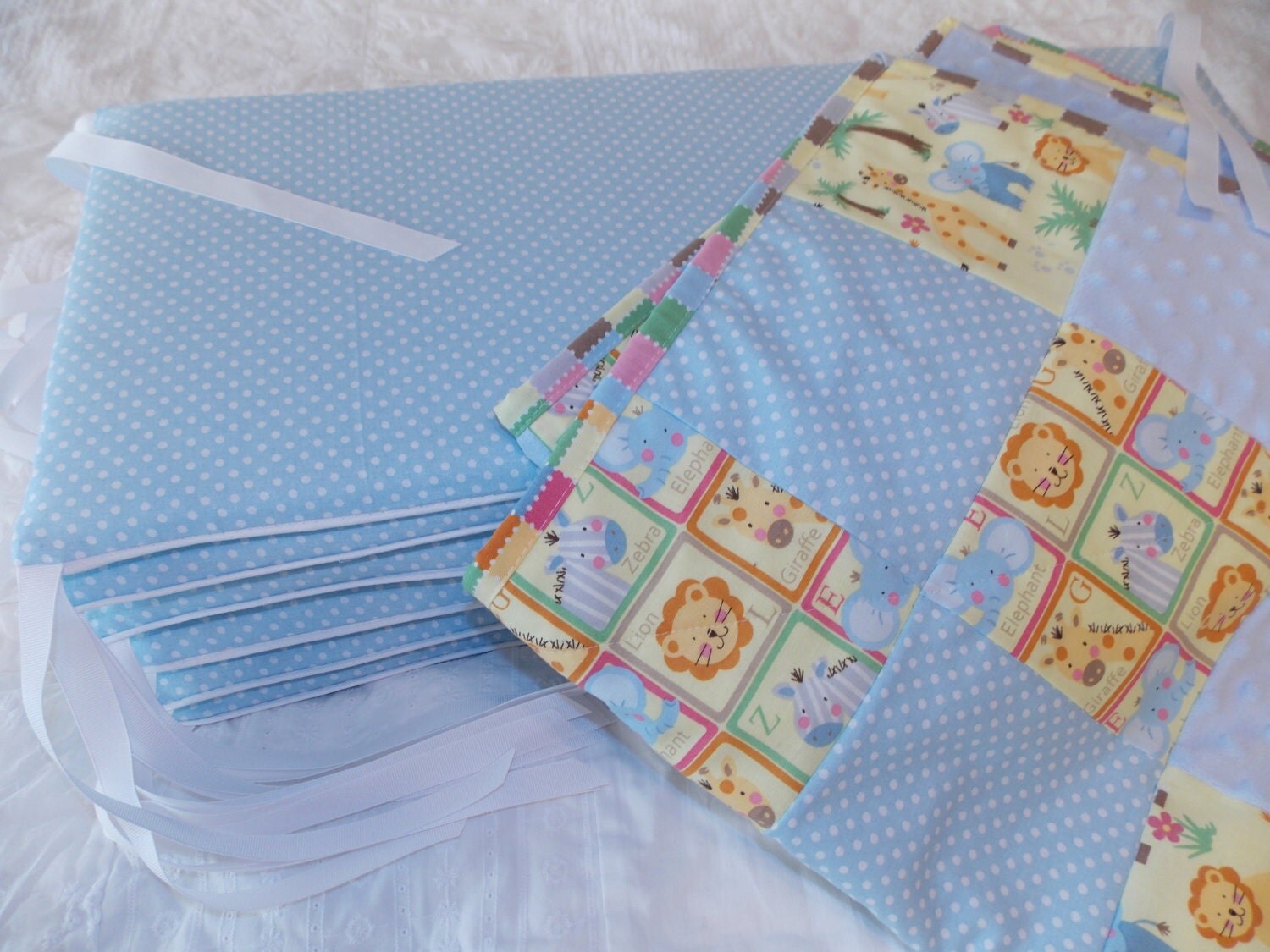Baby Boy Blue Crib Bumper Pad Set by KeriQuilts on Etsy