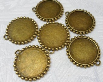 222 Pendentif cabochons, rond et plat, bronze antique, 30mmx, 33mm de long, 6 pièces