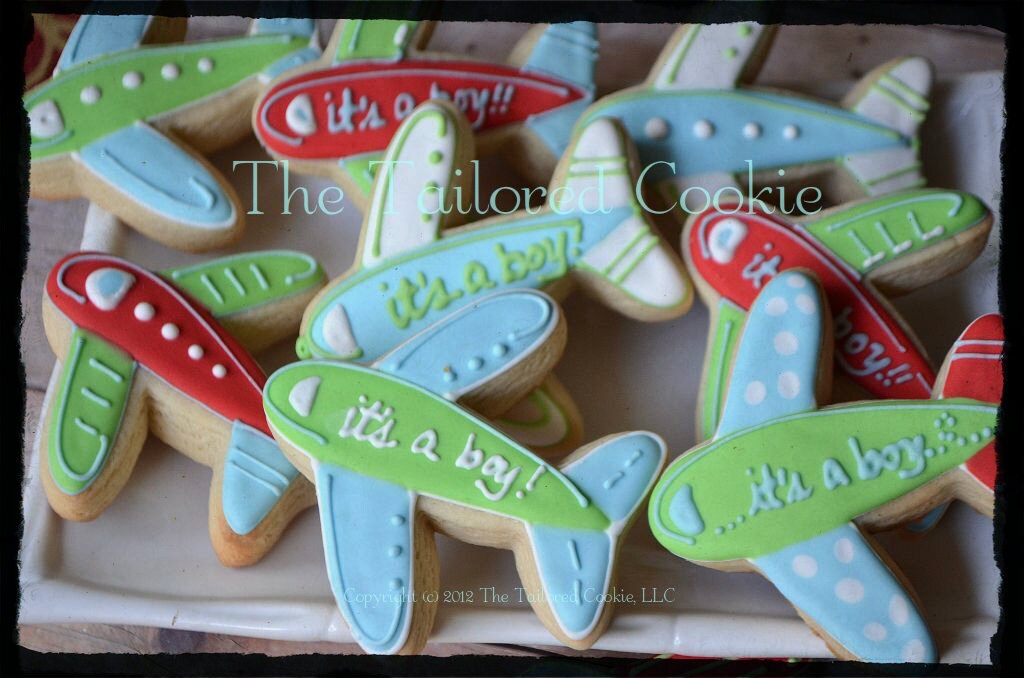 Airplane Baby Shower Shortbread Sugar Cookie Favors