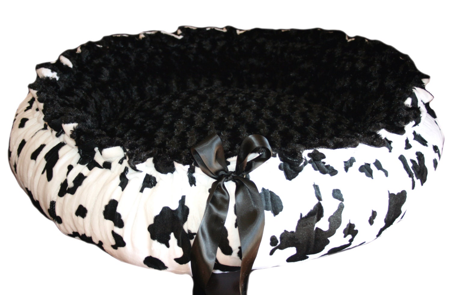 Cow Print Black Minky Couture Pet Bed